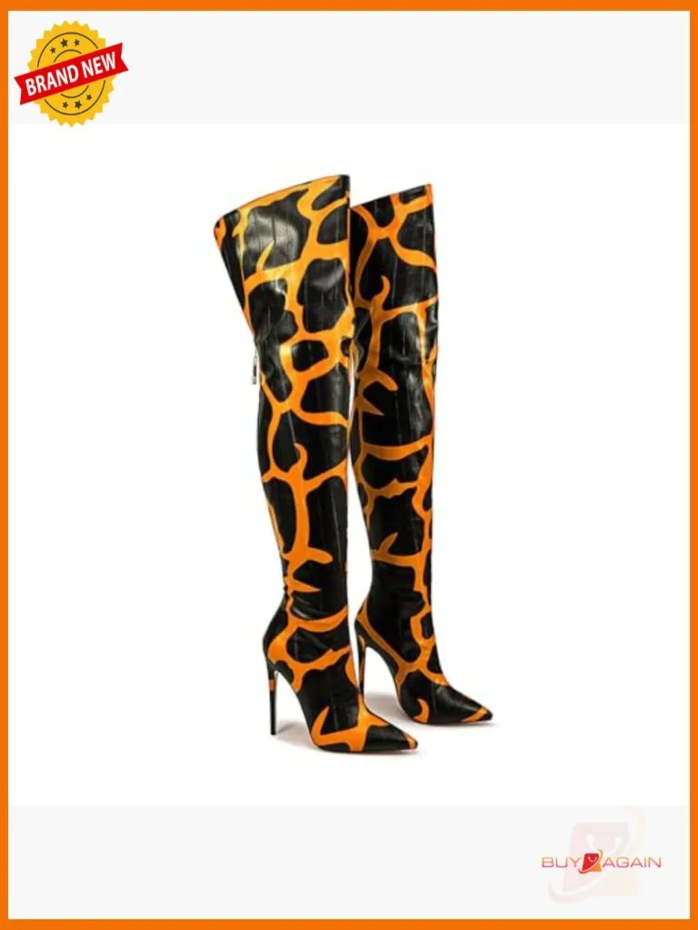 Thigh High Boots Over the Knee Pointed Toe Stiletto Heel Back Zip Animal Print